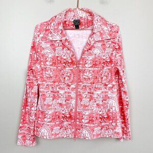 Clara Sun Woo Double Zip Floral Cotton Spandex Blend Jacket - Size Large